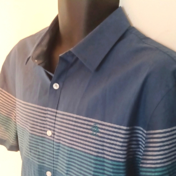 Penguin Blue Casual Button Down Shirt with Stripes - Picture 3 of 6